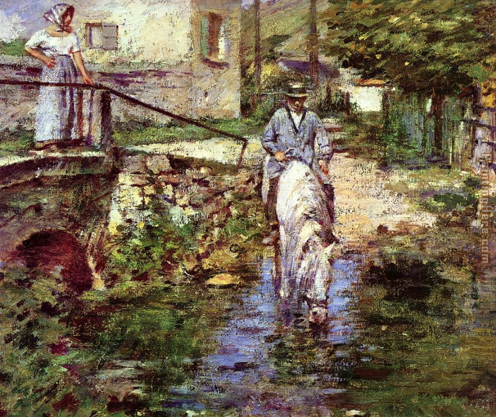 Pere Trognon and His Daughter at the Bridge painting - Theodore Robinson Pere Trognon and His Daughter at the Bridge art painting